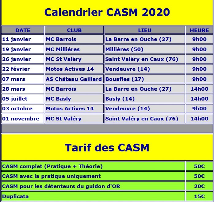 Calendrier Motocross Picardie 2021 INFORMATION CASM