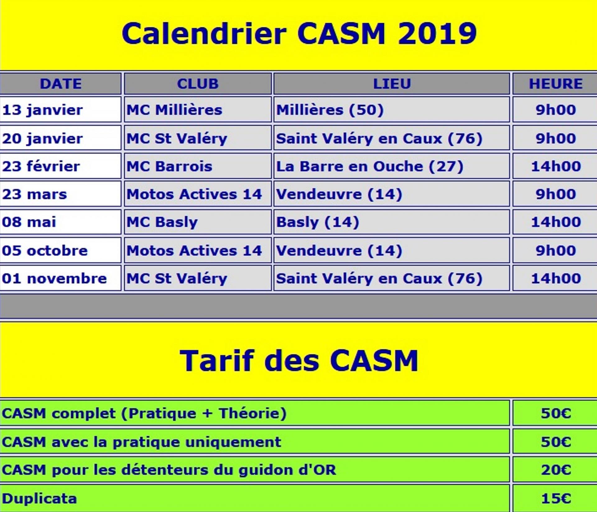 Calendrier CASM 2019 Normandie