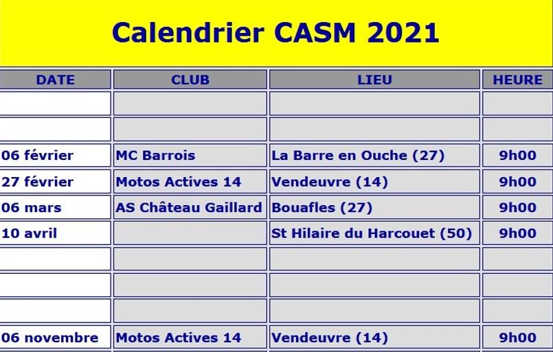 Calendrier CASM 2021 Normandie